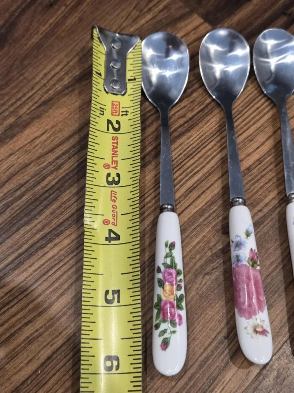 Set of 6 Floral Ceramic Handle Dessert Spoons - 6